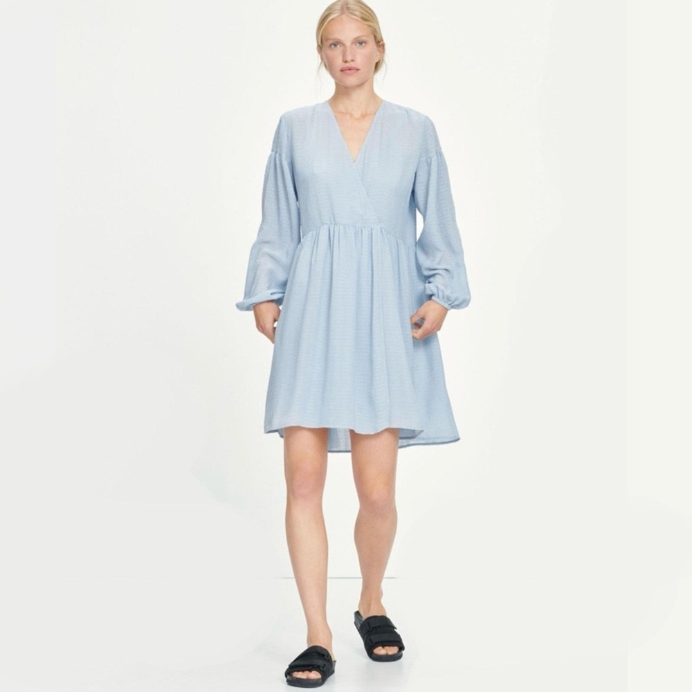 NEW SAMSØE SAMSØE BLUE STRIPED MINI DRESS - Picture 8 of 9
